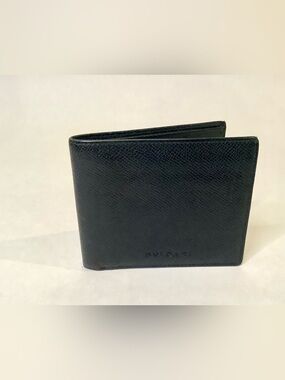 Bulgari Black Textured Leather Card & Key Wallet